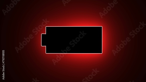 red neon line battery charge level indicator icon isolated on black background. Battery icon illustration. Phone with a low battery charge.