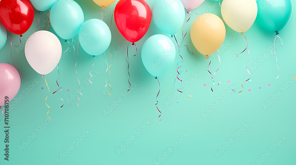 Birthday background with balloons and confetti for birthday card or invitation design
