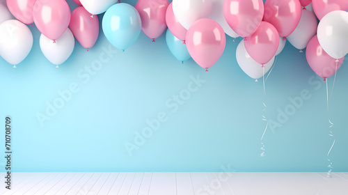 Birthday background with balloons and confetti for birthday card or invitation design