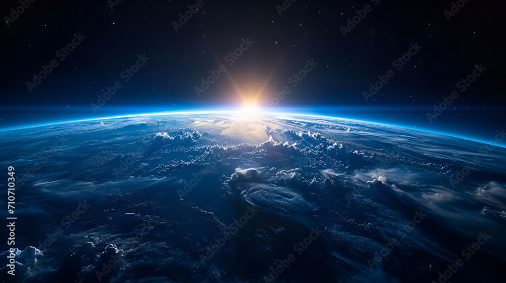Blue sunrise view of earth from space.  Generative AI