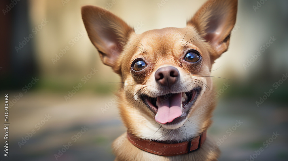 Happy dog smiling at the camera. Cute pet smiling. Pet ownership