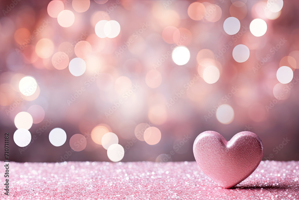 Fototapeta premium Pink heart on bokeh lights background