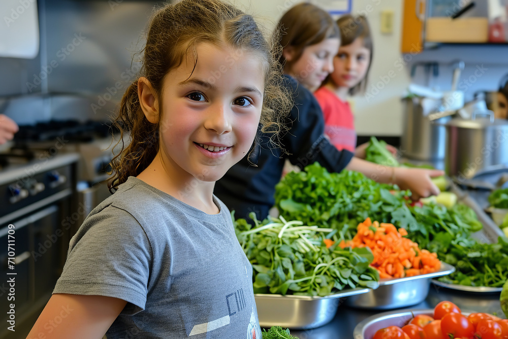 Farm-to-school cafeteria program, gardening and cooking lessons