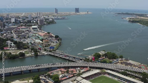 Aerial view of Lagos Business District along the Marina and jetty, Nigeria.