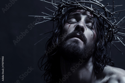 Jesus Christ wearing crown of thorns Passion and Resurection. jesus day holy,Easter card, Good Friday.thanksgivings.