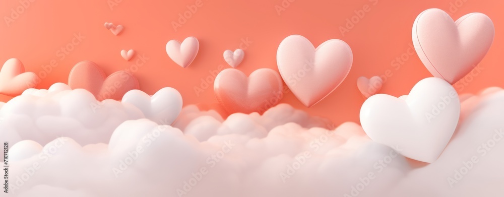 Valentine backgroung pastel soft orange sky paper art with  heart love romance concept design vector illustation decoration banner. - obrazy, fototapety, plakaty 