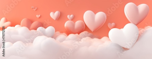 Valentine backgroung pastel soft orange sky paper art with heart love romance concept design vector illustation decoration banner.