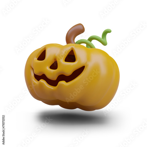 Realistic ripe pumpkin with carved eyes and creepy smile. Traditional Halloween decoration. Jack lantern. Isolated vector illustration in plasticine style