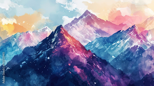 Emotional watercolor pattern conveying the greatness of the mountain landscape using dynamic color © JVLMediaUHD