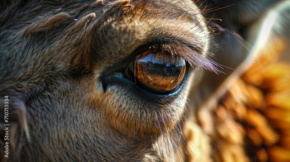 Lama's eye, filled with tenderness and calm, like a bright soul of wildlife