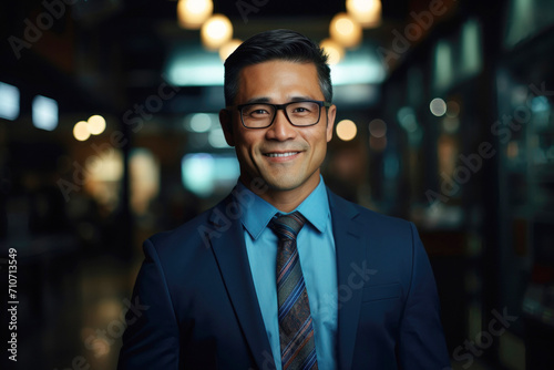 Asian Businessman with a Confident Smile in Office Setting