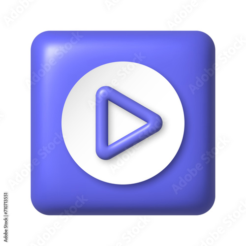 Arrow icon on purple square button. 3D vector illustration.