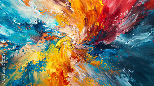 An oil picture with an abstract background, where vortex of bright colors create a dynamic and exc