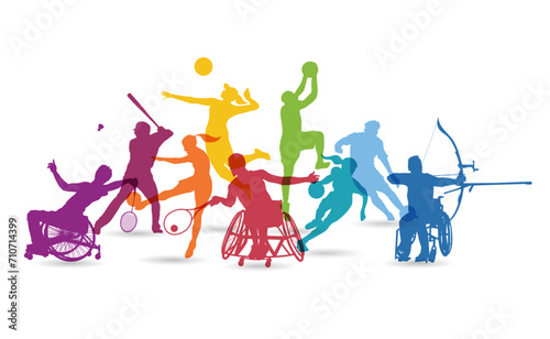 Sporters United. Colorful Silhouettes of Various Sport Athletes. photo