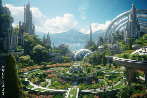 Lush Botanical Gardens in a Futuristic Metropolis