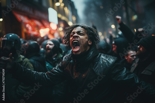 Fervent Protester Yelling in Urban Riot