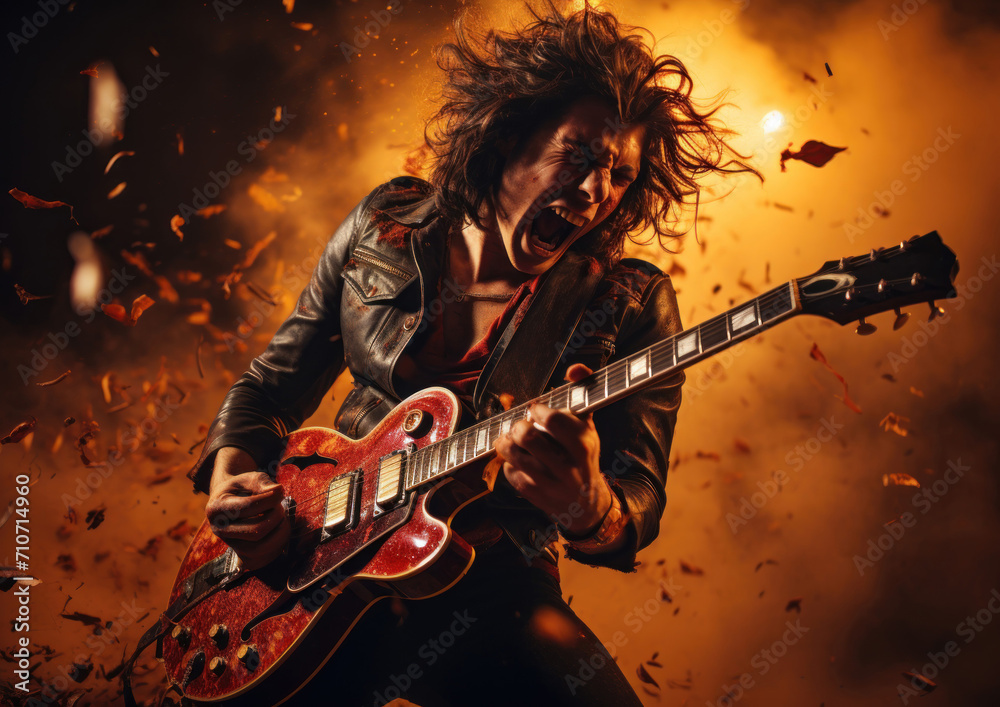 Obraz premium Electric Guitarist Performing on Stage