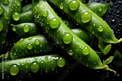 Fresh Green Peapods with Water Drops photo