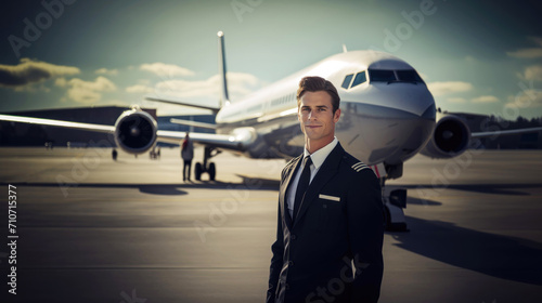 Professional Airline Pilot Standing by Aircraft