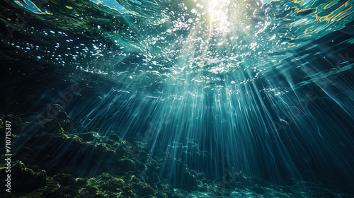 Mystical spots of light, the rays of which penetrate the water streams, like light fans in a dark