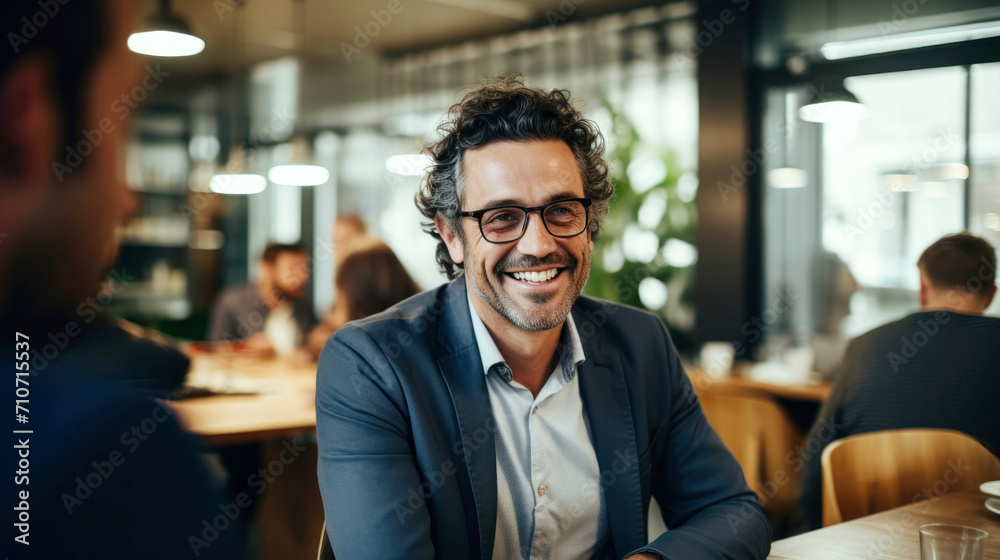 Friendly Businessman smiling in Casual Meeting