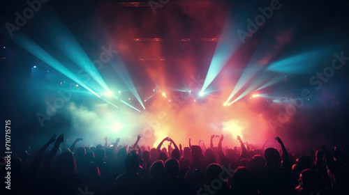 Crowd Enjoying Concert with Vibrant Stage Lights