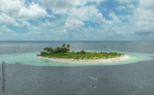 Aerial view of the tiny coral island of Bijoutier, Seychelles. photo