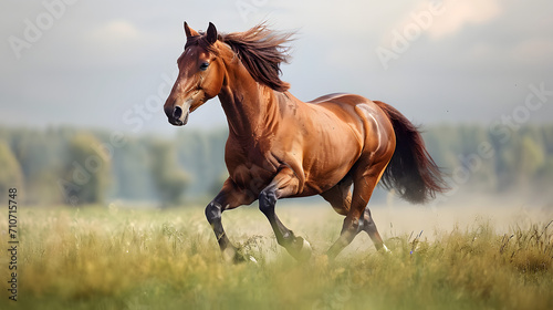 horse in the field  a proud and regal horse galloping freely in a spacious meadow  embodying grace and strength
