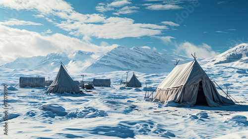 A snow covered landscape of a military camp in the Arctic zone © JVLMediaUHD