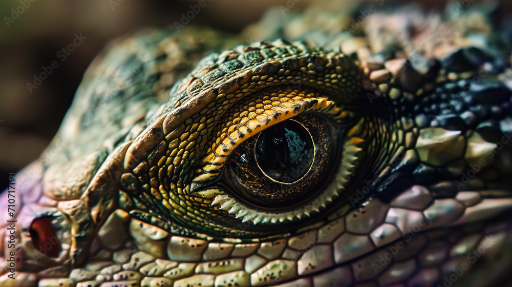 Fototapeta premium The eye of a lizard, expressing dexterity and cunning, like the gaze of a secretive predator in an