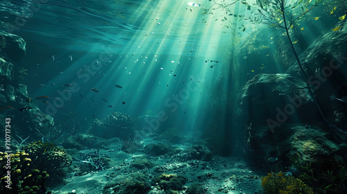 Underwater paradise  where shadows and light spots create visual effects  like mysterious ghosts o