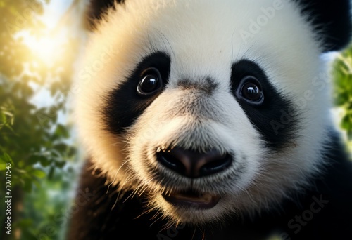 close up of Panda Bear in Reserve China. Panda looking at the viewer with mouth open. Endangered Species Animal Conservation. Generative ai