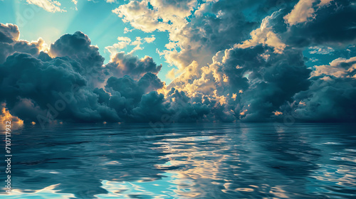 An abstract image with a reflection of the sky and clouds in water, creating a mystical atmosphere photo