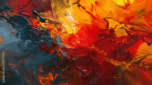 An energetic abstract background covered with oil paints, where smears and colors merge in a fiery