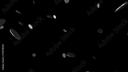 Silver coin animation of falling coins. on a transparent background. Alpha channel photo