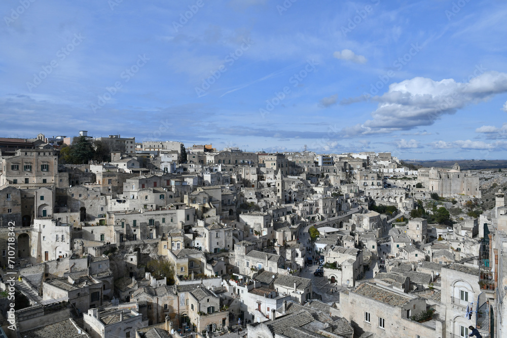Panoramic view of Matera, an ancient city in Basilicata in Italy.
