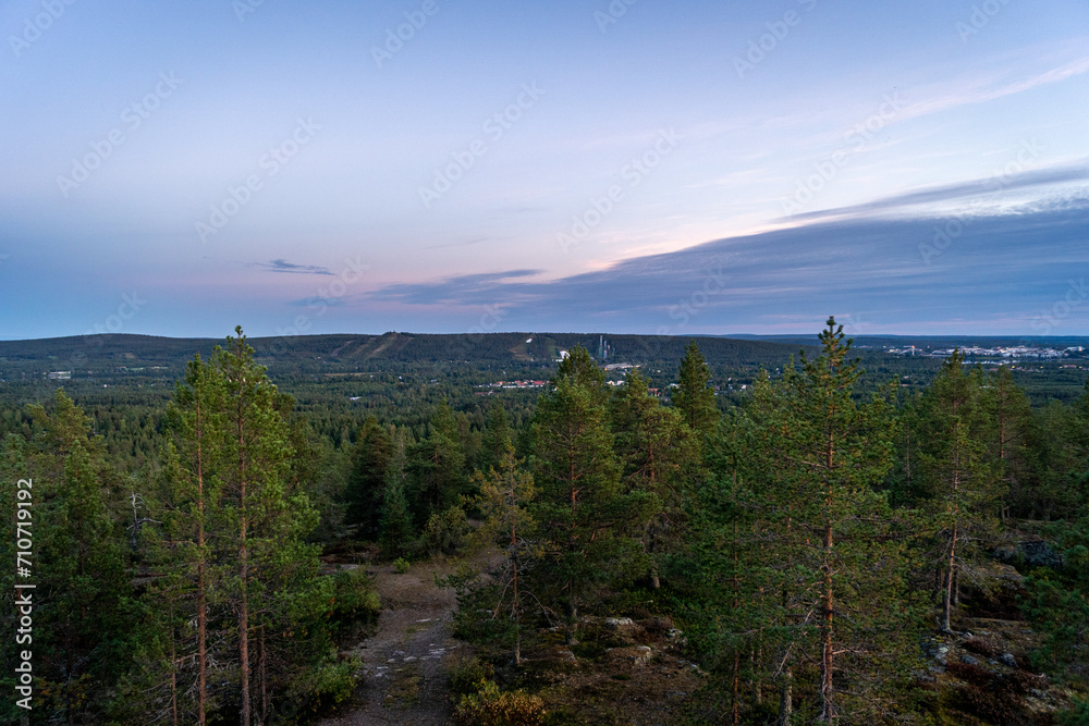 Finnish Lapland Rovaniemi Sunset in the Forest Skyline