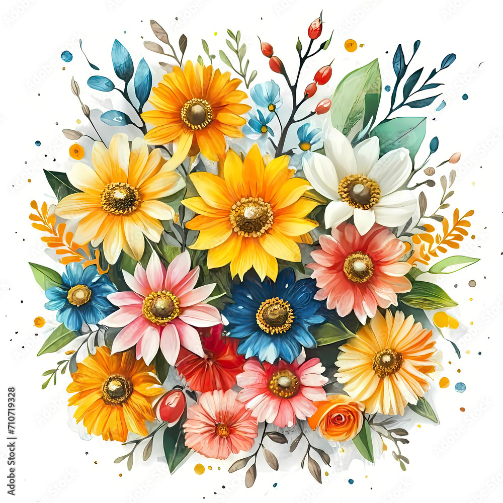 Vibrant Watercolor Festivity, a Floral Symphony on a Joyful Canvas.