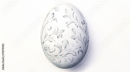  a close up of an easter egg on a white surface with a floral design on the side of the egg.