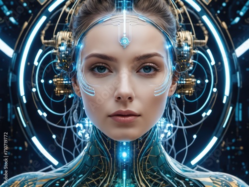 A woman with futuristic face and body