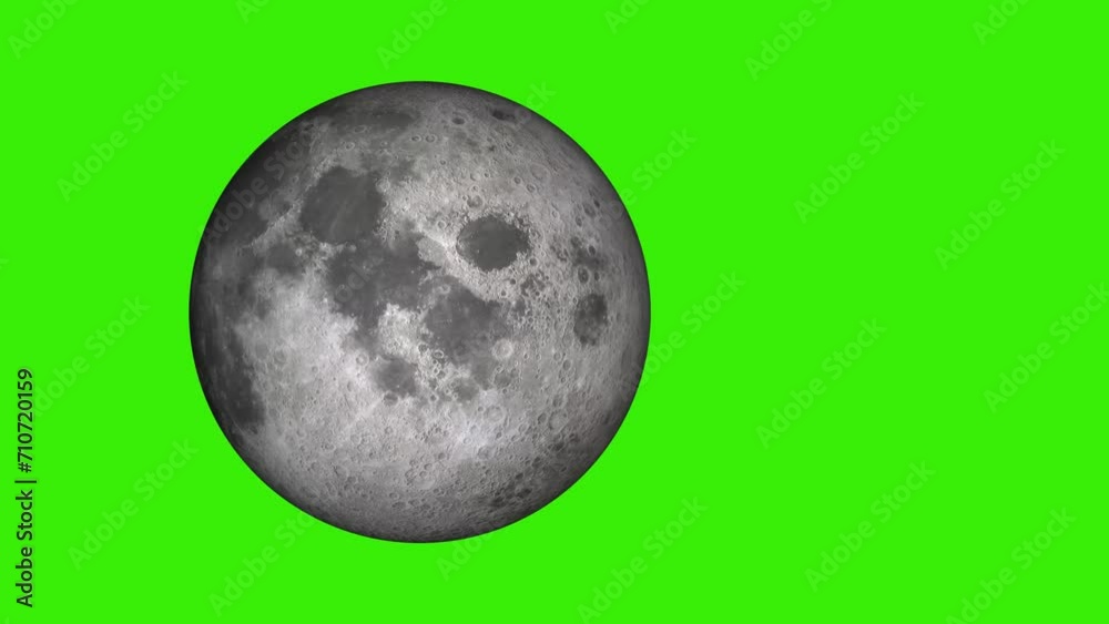 3D Realistic, Flat design spinning Moon isolated on the green background animation. 