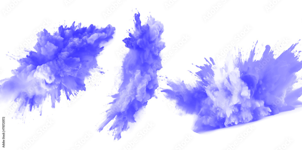 Blue holi paint color powder. Abstract blue dust explosion on white background. Blue holi paint color powder festival explosion burst isolated white background. Blue vibrant rainbow Holi paint color. Blue holi paint color powder. Abstract blue dust explosion on white background. Blue holi paint color powder festival explosion burst isolated white background. Blue vibrant rainbow Holi paint color.