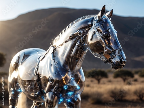 A silver horse statue