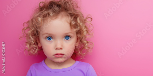 Gesicht eines süßen kleinen Mädchen mit bunten Hintergrund als Nahaufnahme, ai generativ