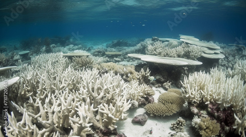 Reef scape during a massive coral bleaching event caused by global warming and el nino