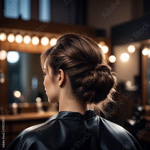 Female person at hair dresser saloon, generative ai illustration