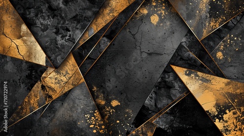 beautiful abstract art in black and gold iwith geometric sharp lines patternmotion    photo