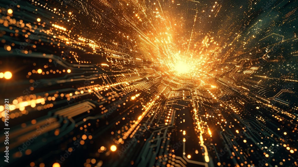 Circuit Burst Digital Energy Explosion. Particles and Energy flowing ...