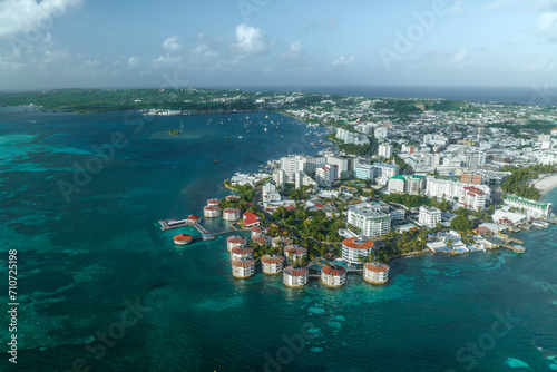 Aerial view of San Andres town on San Andres Island in the Carribean Sea, Archipelago of Saint Andrew, Colombia. photo