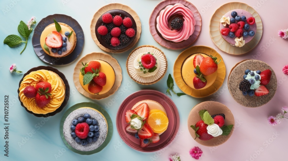 a table topped with lots of cupcakes covered in frosting and topped with strawberries and raspberries. a table topped with lots of cupcakes covered in frosting and topped with strawberries and raspberries.